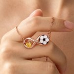 Personalized Dainty Soccer Infinity Symbol Birthstone Necklace with Engraved Text Graduation Sports Birthday Gift for Soccer Player Lover