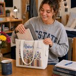 Personalized Colorful Book Birth Flower Large Capacity Corduroy Tote Bag with Name Back to School Birthday Gift for Literary Lovers Friends