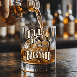 Personalized I’ll Be in the Backyard Cigar Lighter 10 oz Rock Whiskey Glass with Name Bar Party Accessory Birthday Gift for Man Whiskey Lover