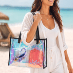 Personalized Gilded Silk Effect Zodiac Constellation Clear Hologram Waterproof Tote Bag with Name Summer Vacation Birthday Gift for Friends Girls