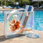 Personalized Gilded Silk Effect Zodiac Constellation Clear Hologram Waterproof Tote Bag with Name Summer Vacation Birthday Gift for Friends Girls