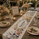 Personalized Watercolor Wildflowers Table Runner with Name and Date Table Decor Bridal Shower Wedding Gift for Couple Newlywed