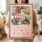 Personalized Multicolor Commemorated 4 Baby Photos Canvas Prints with Name and Baby Information Home Decor Ship from USA Birthday Gift for New Parents
