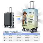Personalized Just a Girl Who Love Traveling Photo Luggage Cover Fits 18-32 Inches Suitcase with Name Travel Birthday Gift for Woman