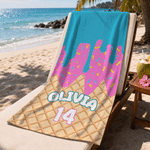 Personalised Ice Cream Drip Quick Dry Beach Towel with Name and Number Pool Party Travel Gift for Sports Lovers
