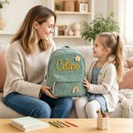Gepersonaliseerde ribfluwelen rugzak met naam bloem en regenboog als schooltas verjaardagscadeau en cadeau voor het nieuwe schooljaar voor kinderen