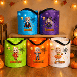 Personalized Halloween Theme Photo Star Design LED Light Bucket Bag with Name Trick or Treat Activity Halloween Gift for Kids