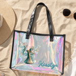 Personalized Gilded Silk Effect Zodiac Constellation Clear Hologram Waterproof Tote Bag with Name Summer Vacation Birthday Gift for Friends Girls