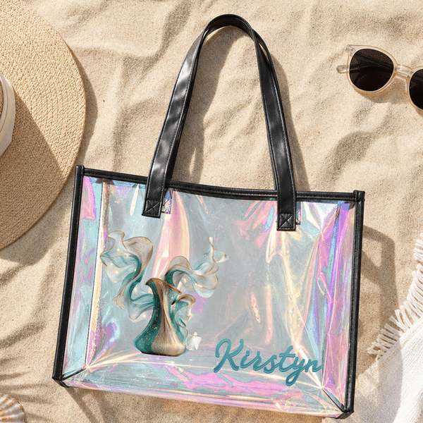 Personalized Gilded Silk Effect Zodiac Constellation Clear Hologram Waterproof Tote Bag with Name Summer Vacation Birthday Gift for Friends Girls