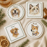 Personalised Hand-Drawn Style Border Pet Photo Square Round Ceramic Coaster with Name Home Decor Birthday Gift for Pet Owner