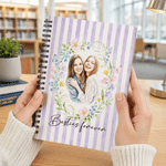 Personalised Photo Watercolour Floral Stripes A5 Spiral Notebook with Name Daily Writing Use Birthday Appreciation Gift for Friends Students Teachers