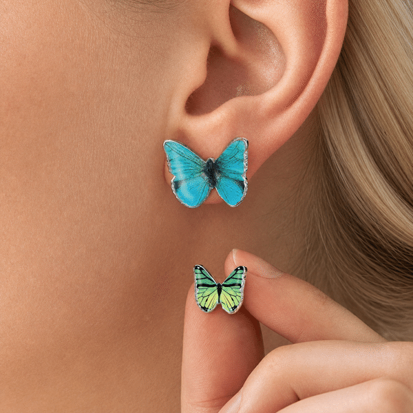 Personalised Dainty Birth Butterfly Stud Earrings Fairy Minimalist Jewellery Birthday Wedding Gift for Bridesmaid Bestie Girlfriend Her