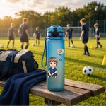 Personalisierte Cartoon-Charakter Sport-Trinkflasche | mit Skala und Namen | 1000 ml | Einschulung Geburtstag Geschenk für Kinder und Familie