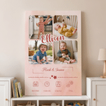 Personalized Multicolor Commemorated 4 Baby Photos Canvas Prints with Name and Baby Information Home Decor Ship from USA Birthday Gift for New Parents