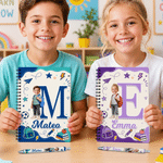 Personalised Cute 3D-Effect Artwork Cartoon Photo Spiral Notebook with Name and Ballpoint Pen Daily Use Back to School Birthday Gift for Kids Students