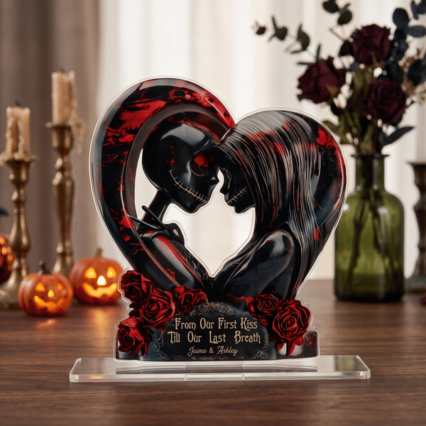 Personalized From Our First Kiss Till Our Last Breath Gothic Style Acrylic Ornament with Couple Names Anniversary Wedding Halloween Gift for Couple