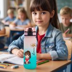 Personalisierte Cartoon-Charakter-Wasserflasche | mit Geburtsblume und  Namen | Farbverlaufe Sportflasche | Geburtstagsgeschenk für Familie