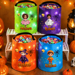 Personalized Halloween Theme Photo Star Design LED Light Bucket Bag with Name Trick or Treat Activity Halloween Gift for Kids
