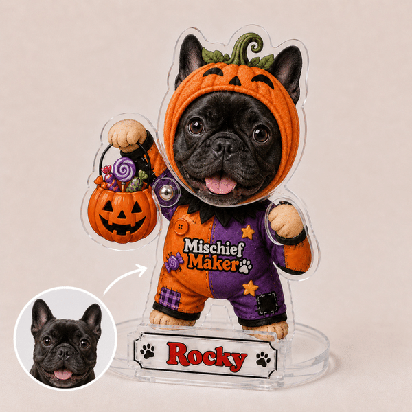 Personalized Pet Photo Moving Acrylic Figurine, Custom Dog or Cat Nodding Desk Standee with Name, Home Decoration, Spooky Character Pet Lover Gift