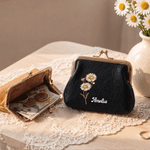 Personalized Retro Birth Flower Portable PU Leather Coin Handbag with Name Daily Use Birthday Anniversary Gift for Family Friends
