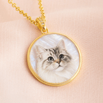 Personalized Pet Photo Pearl Effect Heart Shaped & Round Pendant Necklace with Engraved Text Anniversary Memorial Birthday Gift for Pet Owners Parents