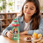 Borraccia 475 ml personalizzata con nome e personaggio, con cannuccia e coperchio - Regalo per rientro a scuola per bambini e ragazzi