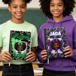 Personalised Cute Black Girl A5 Journal Notebook with Name and Title Daily Use Birthday Back to School Gift for Black Girls Students Kids
