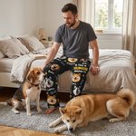 Personalized Multicolor Cartoon Dogs Soft Pajama Pants with Name and Title Daily Wear Birthday Gift for Dog Owner
