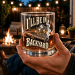 Personalized I’ll Be in the Backyard Cigar Lighter 10 oz Rock Whiskey Glass with Name Bar Party Accessory Birthday Gift for Man Whiskey Lover