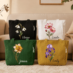 Personalised Corduroy Birth Flower Large Capacity Corduroy Tote Bag with Name Daily Use Birthday Gift for Women Friends