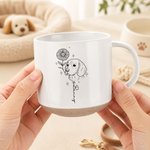 Personalised Line Art Style Birth Flower Pet Portrait Photo 12 oz Ceramic Mug with Handle and Name Birthday Christmas Gift for Pet Owners Lovers