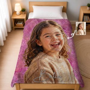 Coperta morbida personalizzata con foto in stile dipinto a olio e nome - Decorazione per la casa - Regalo di compleanno, per l'inaugurazione della nuova casa o per un anniversario, per familiari e ami