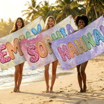 Personalized Colorful Oil Painting Style Quick Dry Oversized Beach Towel with Name Summer Travel Essential Birthday Gift for Kids Women