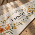 Personalized Watercolor Wildflowers Table Runner with Name and Date Table Decor Bridal Shower Wedding Gift for Couple Newlywed