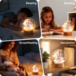 Personalized Birth Flower Fairy Moon Acrylic LED Night Light with Name and Wooden Base Birthday Gift for Newborn
