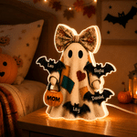 Personalized Cute Ghost Pumpkin 1-8 Bats Acrylic LED Night Light with Name and Title Home Decor Halloween Gift for Infant New Mom