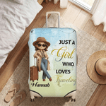 Personalized Just a Girl Who Love Traveling Photo Luggage Cover Fits 18-32 Inches Suitcase with Name Travel Birthday Gift for Woman