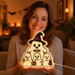 Personalized Cute Ghost Family Acrylic Night Light with Names and Title Desk Decor Happy Halloween Gift for Grandma Family