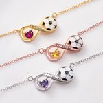 Personalized Dainty Soccer Infinity Symbol Birthstone Necklace with Engraved Text Graduation Sports Birthday Gift for Soccer Player Lover