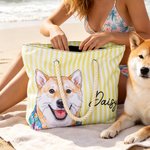 Personalised Watercolour Pet Photo Large Capacity Zippered Tote Bag with Name Beach Party Travel Use Holiday Birthday Gift for Pet Owner Lover