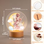 Personalized Birth Flower Fairy Moon Acrylic LED Night Light with Name and Wooden Base Birthday Gift for Newborn