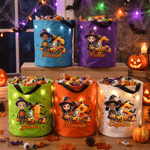 Personalised Halloween Theme Photo Comic Style Cartoon Character LED Light Bucket Bag with Name Halloween Trick or Treat Activity Gift for Kids