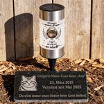 Personalisiertes Solar Grablicht mit Trauerspruch & Foto von Hund & Katze | mit Namen & Datum | Erinnerung Geschenk für trauernde Herrchen & Frauchen