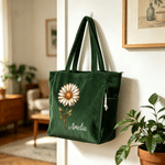 Personalised Corduroy Birth Flower Large Capacity Corduroy Tote Bag with Name Daily Use Birthday Gift for Women Friends