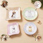 Personalised Watercolour Style Pet Photo Striped Ceramic Trinket Jewellery Dish with Name Home Decor Birthday Gift for Women Pet Lovers