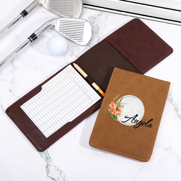 Personalized Multicolor Birth Flower PU Leather Golf Scorecard Holder with Name Birthday Anniversary Gift for Golfer