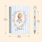 Personalised Photo Watercolour Floral Stripes A5 Spiral Notebook with Name Daily Writing Use Birthday Appreciation Gift for Friends Students Teachers