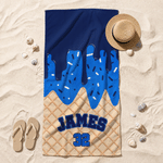 Personalised Ice Cream Drip Quick Dry Beach Towel with Name and Number Pool Party Travel Gift for Sports Lovers