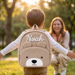 Gepersonaliseerde schattige ribfluwelen teddy rugzak met 3D-naam van gevlochten koord verjaardags- en schoolcadeau voor kinderen