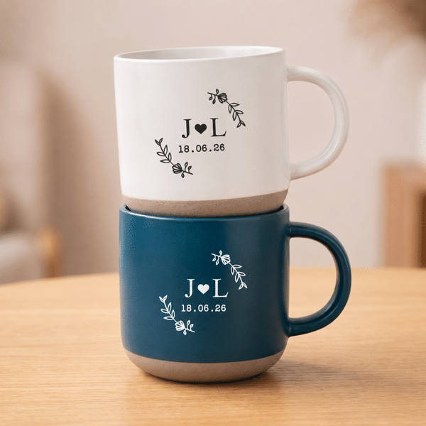 Personalised Multicolour Heart Initial Ceramic Coffee Mug with Date Office Home Use Wedding Birthday Gift for Couple